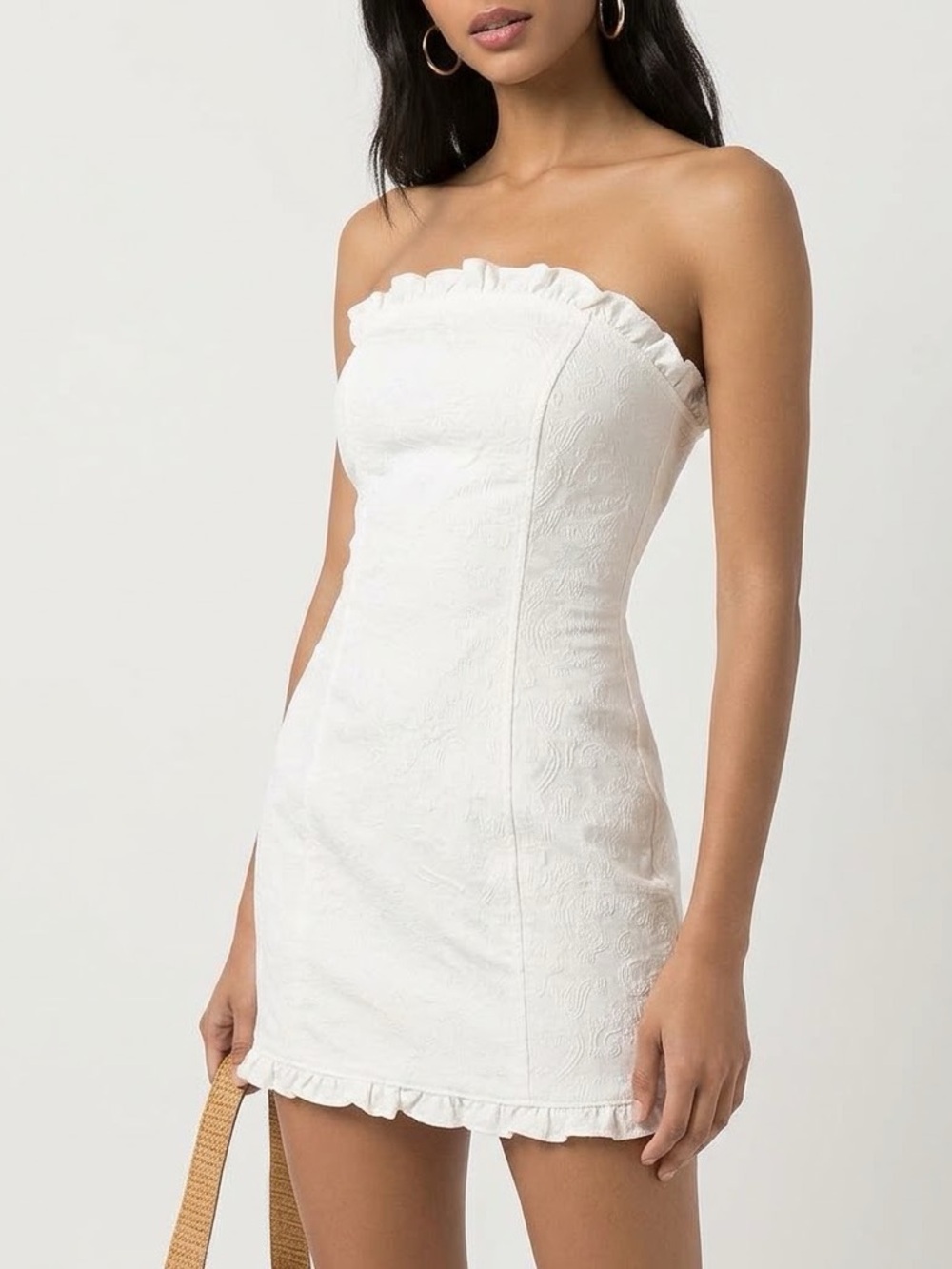 MINKPINK White Strapless Ruffle Mini Dress